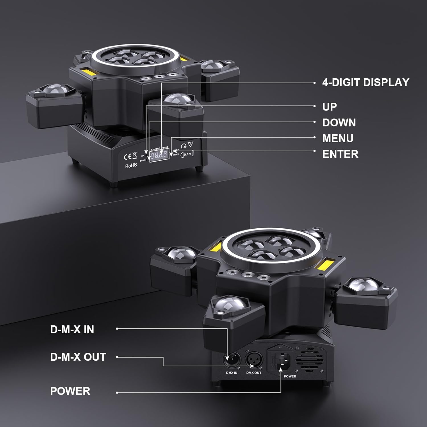 120W projecteur de scène 4-en-1 RGBW Moving Head, effet lumière laser, spot de fête avec télécommande pour disco, DJ, bar, anniversaire