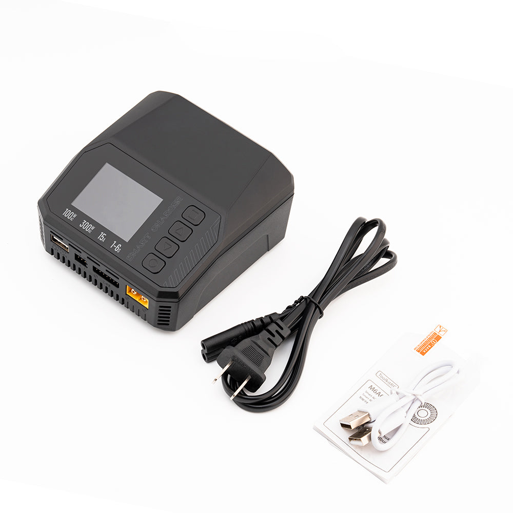 M6AC Chargeur intelligent à double canal, 100W AC/300W DC, chargeur d'équilibrage 15A pour batteries LiPo, LiHV, LiFe, Lion, NiMh, Pb, avec écran LCD IPS de 2,0''