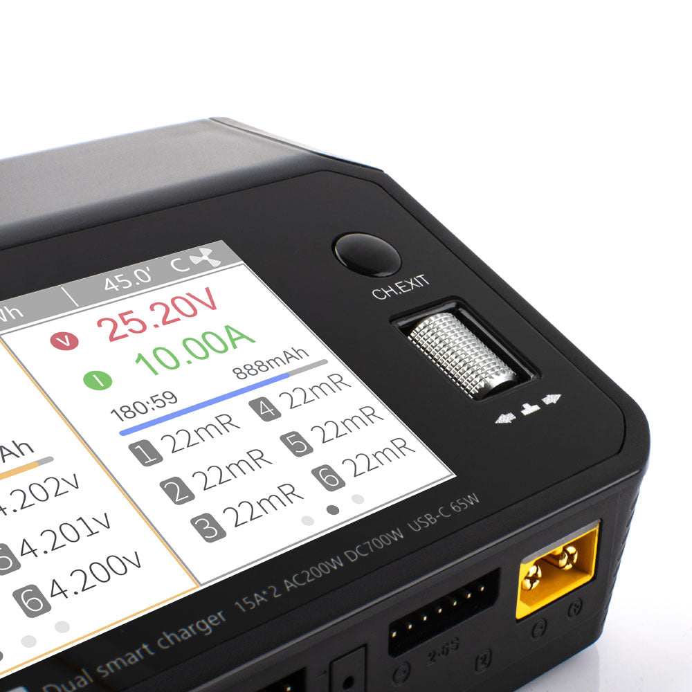 M6DAC Chargeur Intelligent RC à Double Canal, Chargeur Équilibré AC/DC avec un courant maximal de 15A pour batteries LiPo, LiHV, LiFe, Lion, NiMh, Pb