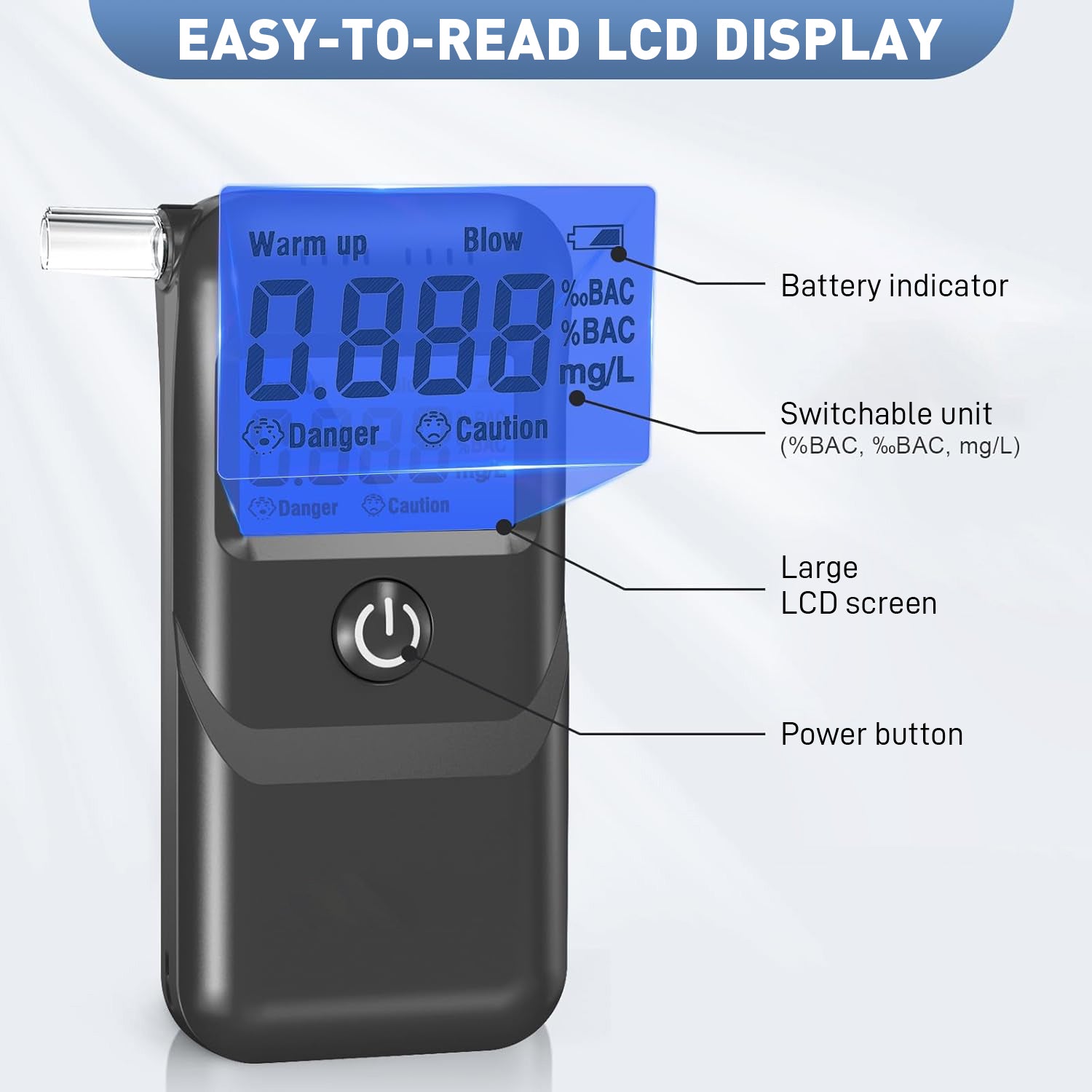 NOEIFEVO Testeur d'Alcool, Éthylotest Professionnel avec Écran LCD Bleu Digital, Testeur d'Alcool par Souffle avec Haute Précision pour Usage Personnel et Professionnel à Domicile.