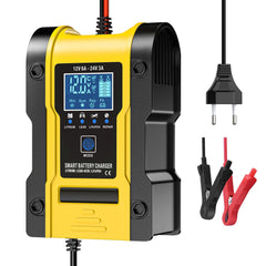 מטען סוללה לרכב ואופנוע 12V 6A / 24V 3A, מטען חכם רב-תכליתי לתיקון עם חיישן טמפרטורה עבור סוללות עופרת-חומצה, AGM, ג'ל, פריקה עמוקה, ליתיום ו-LiFePO4.