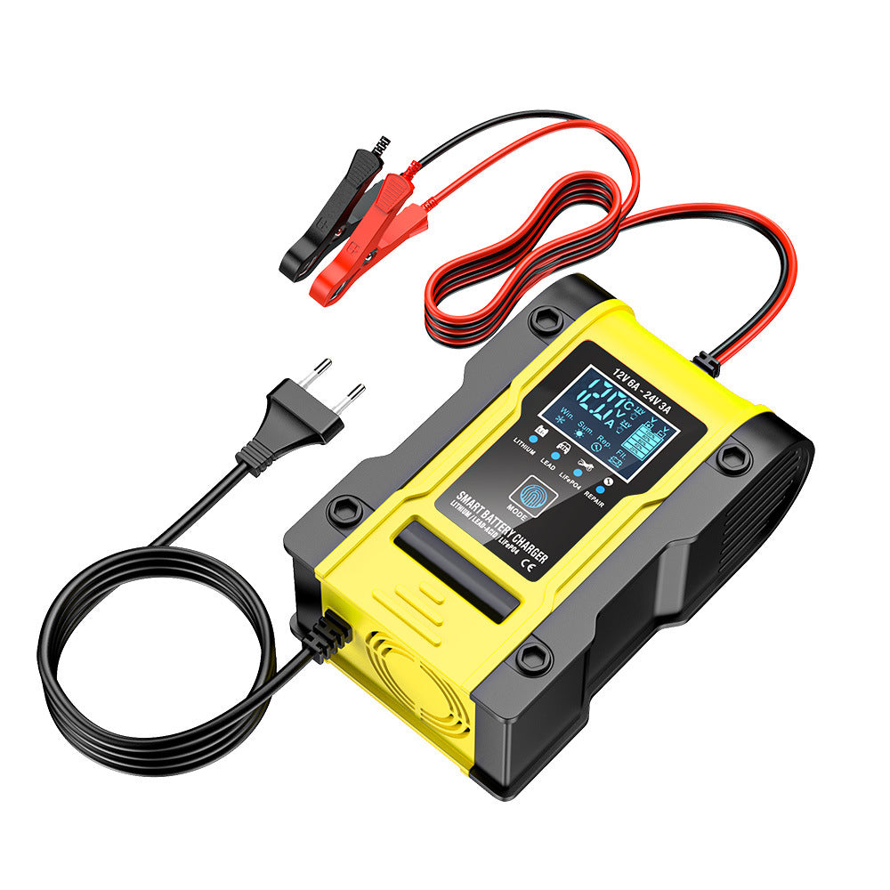 מטען סוללה לרכב ואופנוע 12V 6A / 24V 3A, מטען חכם רב-תכליתי לתיקון עם חיישן טמפרטורה עבור סוללות עופרת-חומצה, AGM, ג'ל, פריקה עמוקה, ליתיום ו-LiFePO4.