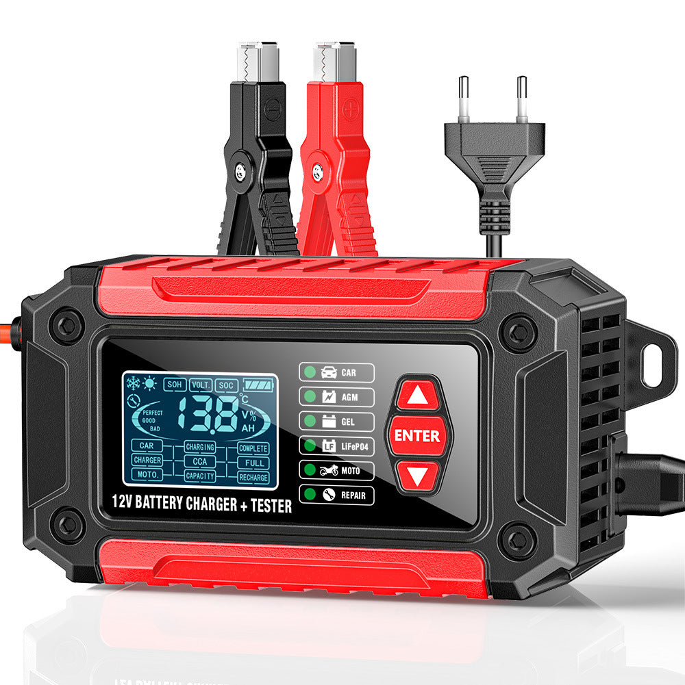Cargador y comprobador de baterías de coche 2 en 1, cargador de baterías de 12V para plomo-ácido, AGM y LiFePO4, cargador de vehículos, comprobador inteligente de baterías para coches, camiones, motocicletas y cortacéspedes