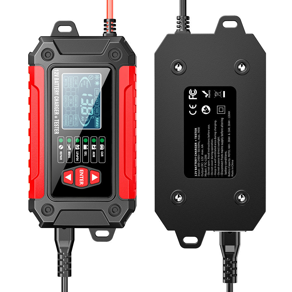 Cargador y comprobador de baterías de coche 2 en 1, cargador de baterías de 12V para plomo-ácido, AGM y LiFePO4, cargador de vehículos, comprobador inteligente de baterías para coches, camiones, motocicletas y cortacéspedes