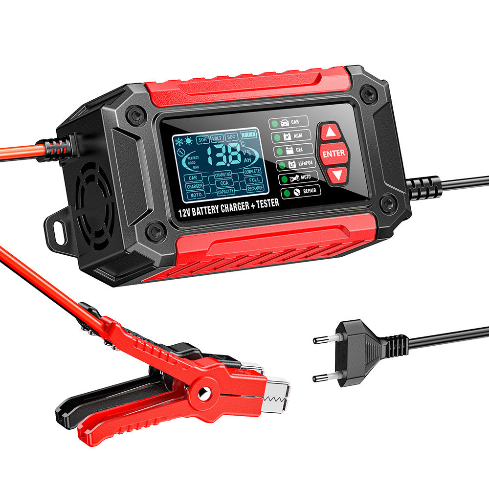 Cargador y comprobador de baterías de coche 2 en 1, cargador de baterías de 12V para plomo-ácido, AGM y LiFePO4, cargador de vehículos, comprobador inteligente de baterías para coches, camiones, motocicletas y cortacéspedes