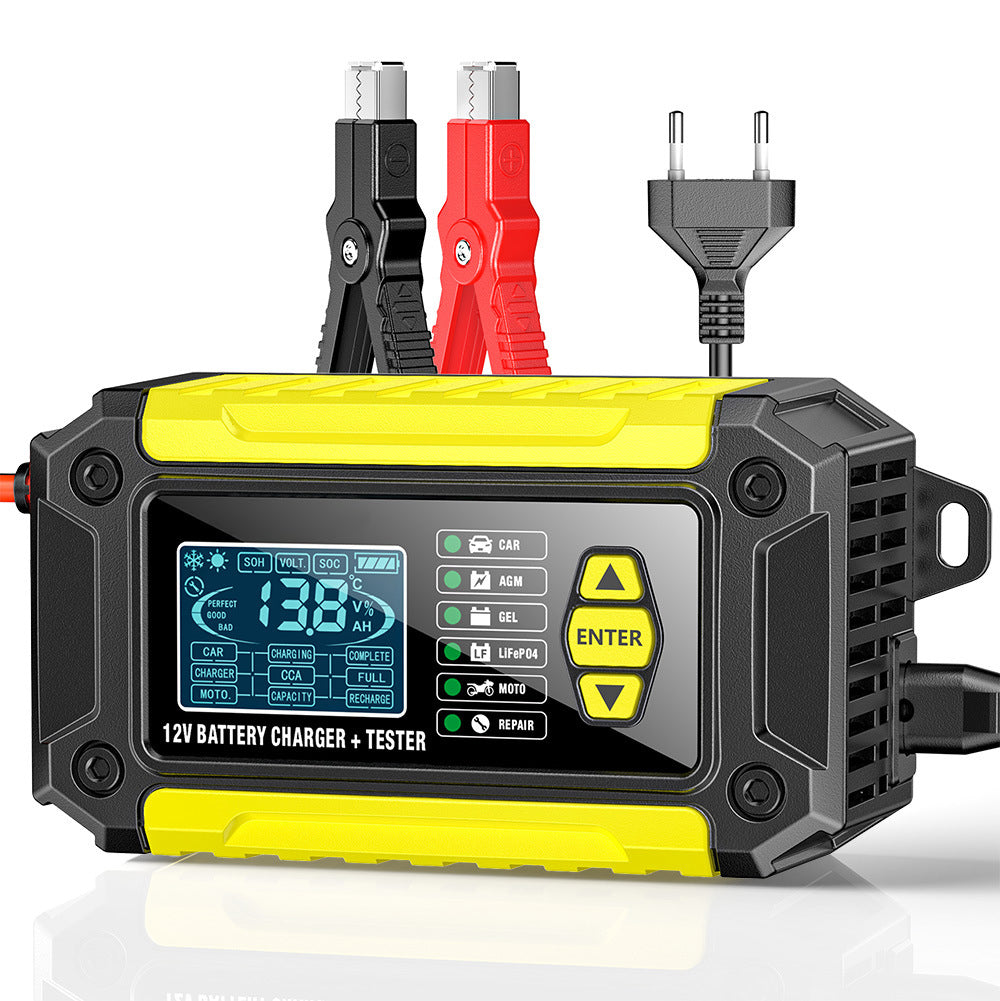 Cargador y comprobador de baterías de coche 2 en 1, cargador de baterías de 12V para plomo-ácido, AGM y LiFePO4, cargador de vehículos, comprobador inteligente de baterías para coches, camiones, motocicletas y cortacéspedes