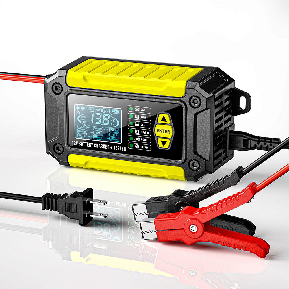 Cargador y comprobador de baterías de coche 2 en 1, cargador de baterías de 12V para plomo-ácido, AGM y LiFePO4, cargador de vehículos, comprobador inteligente de baterías para coches, camiones, motocicletas y cortacéspedes