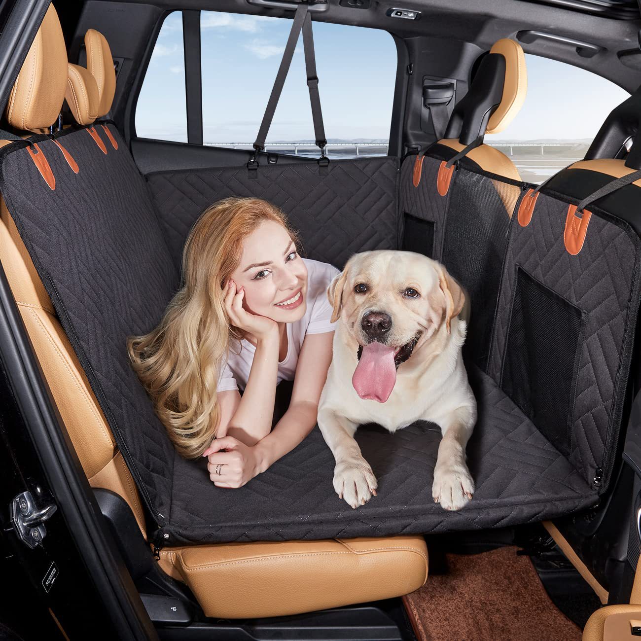 NOEIFEVO CA05 Couverture pour chien pour siège arrière de voiture avec fond rigide, siège arrière avec protection latérale et fenêtre de visualisation, couverture de voiture pour chien résistante aux rayures et hydrofuge, tapis pour chien, siège arrière