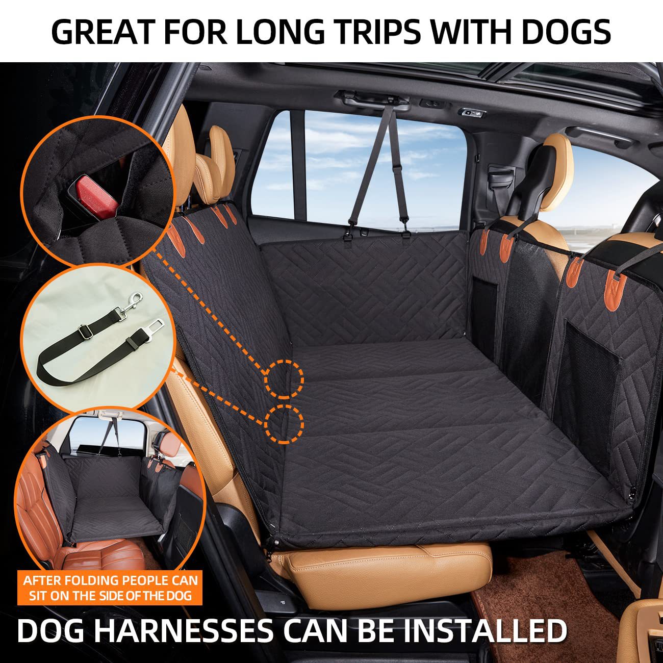 NOEIFEVO CA05 Couverture pour chien pour siège arrière de voiture avec fond rigide, siège arrière avec protection latérale et fenêtre de visualisation, couverture de voiture pour chien résistante aux rayures et hydrofuge, tapis pour chien, siège arrière