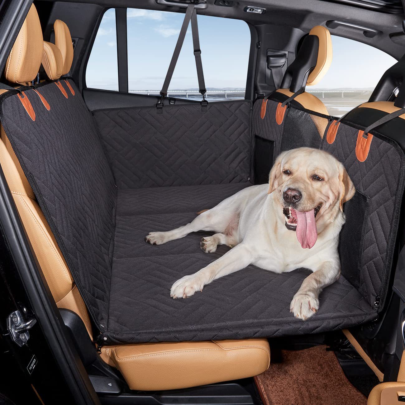 NOEIFEVO CA05 Couverture pour chien pour siège arrière de voiture avec fond rigide, siège arrière avec protection latérale et fenêtre de visualisation, couverture de voiture pour chien résistante aux rayures et hydrofuge, tapis pour chien, siège arrière