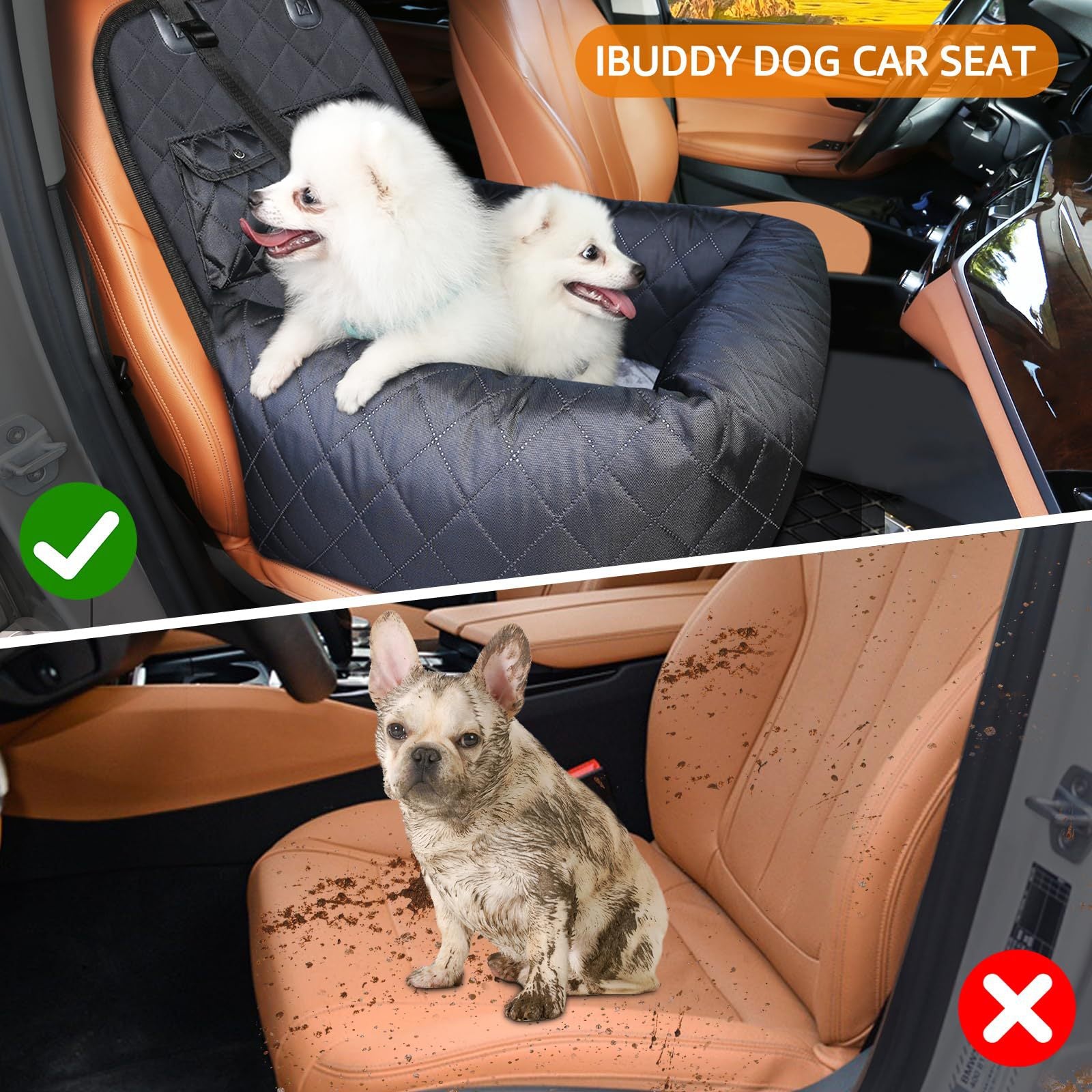 NOEIFEVO CA11 Asiento de coche para perros, cama central para asiento de perro, transportador portátil para perros, bolsa de viaje de seguridad para perros y gatos