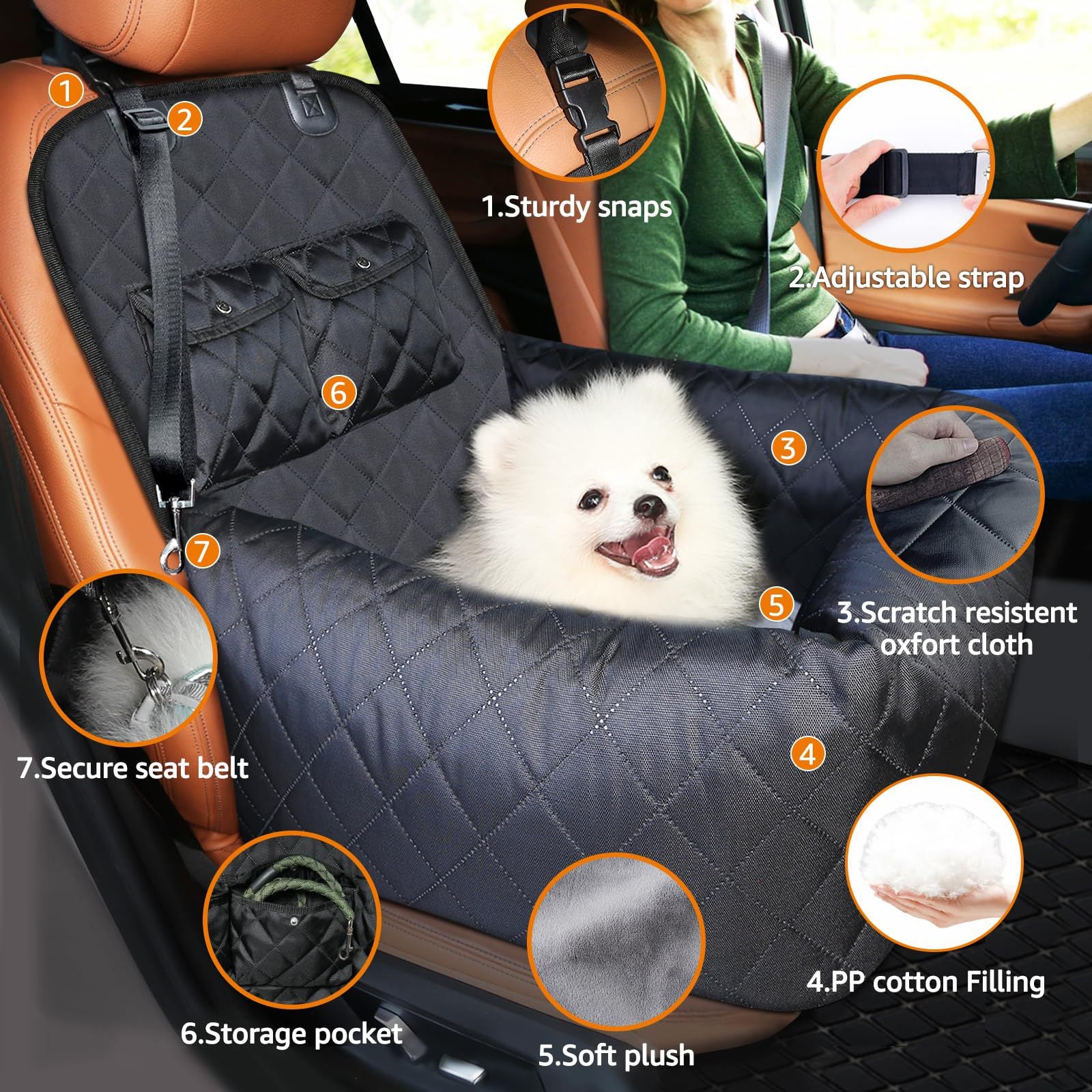 NOEIFEVO CA11 siège auto pour chien, lit de siège central automatique pour chien, porte-chien portable, sac de voyage de sécurité pour chien et chat