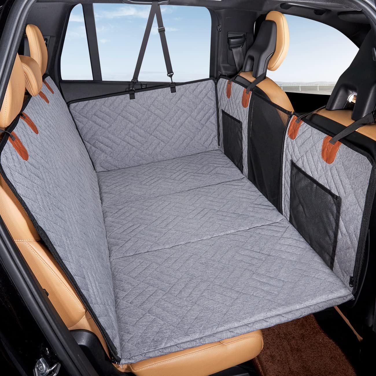 NOEIFEVO CA17 couverture pour chien pour siège arrière de voiture avec fenêtre en mesh et surface lavable, fond rigide, housse de siège de voiture pour animaux de compagnie, convient à la plupart des voitures, SUV et camions