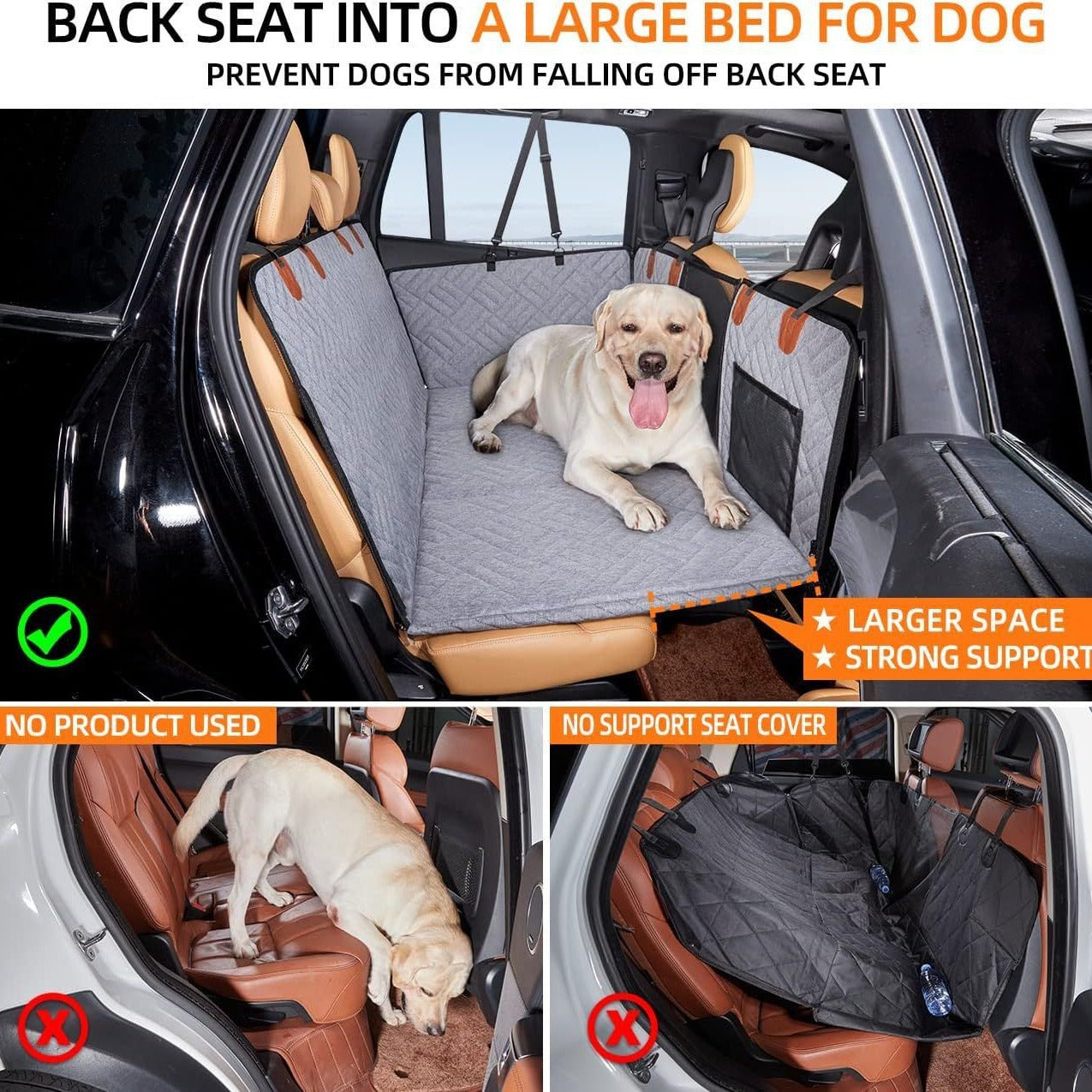 NOEIFEVO CA17 couverture pour chien pour siège arrière de voiture avec fenêtre en mesh et surface lavable, fond rigide, housse de siège de voiture pour animaux de compagnie, convient à la plupart des voitures, SUV et camions