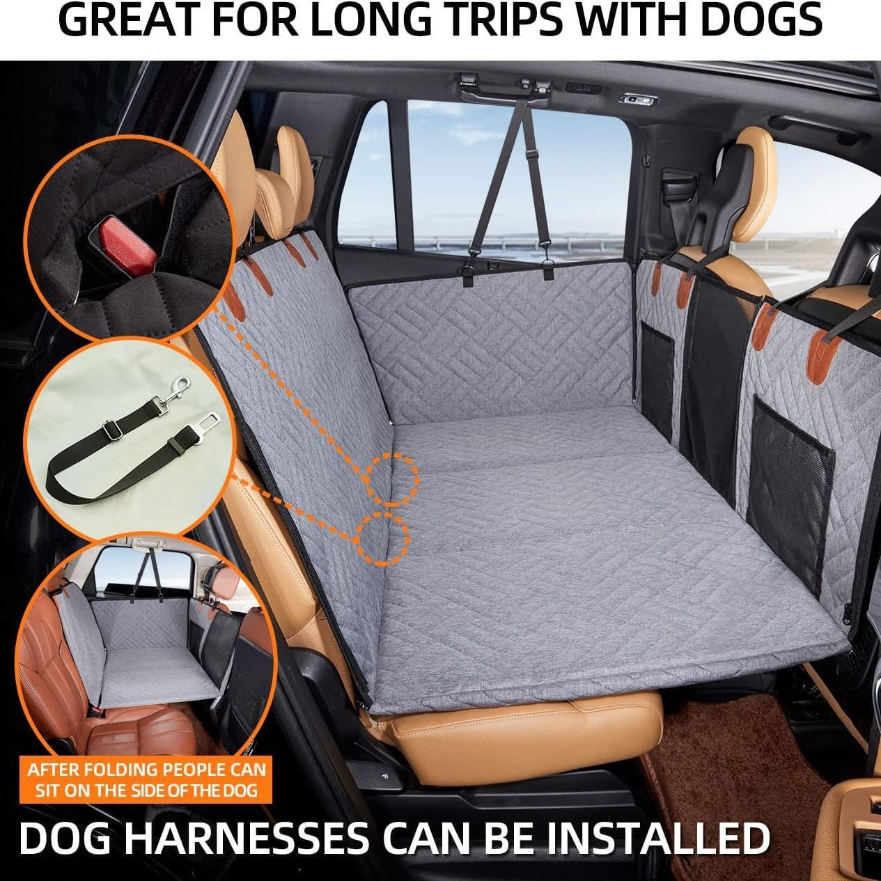 NOEIFEVO CA17 couverture pour chien pour siège arrière de voiture avec fenêtre en mesh et surface lavable, fond rigide, housse de siège de voiture pour animaux de compagnie, convient à la plupart des voitures, SUV et camions