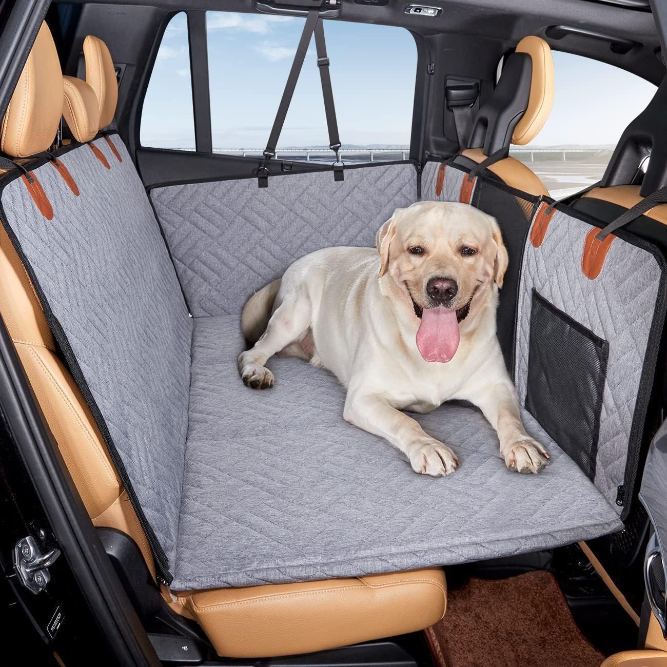 NOEIFEVO CA17 couverture pour chien pour siège arrière de voiture avec fenêtre en mesh et surface lavable, fond rigide, housse de siège de voiture pour animaux de compagnie, convient à la plupart des voitures, SUV et camions