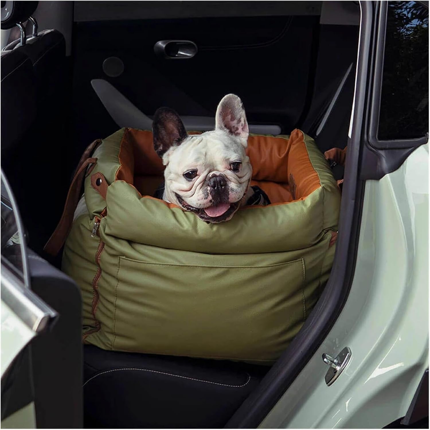 NOEIFEVO Leder-Auto-Hundebett für kleine und mittelgroße Hunde bis 17 kg, wasserdichter, waschbarer erhöhter Sitz für Reisen und den Heimgebrauch, tragbar und sicher
