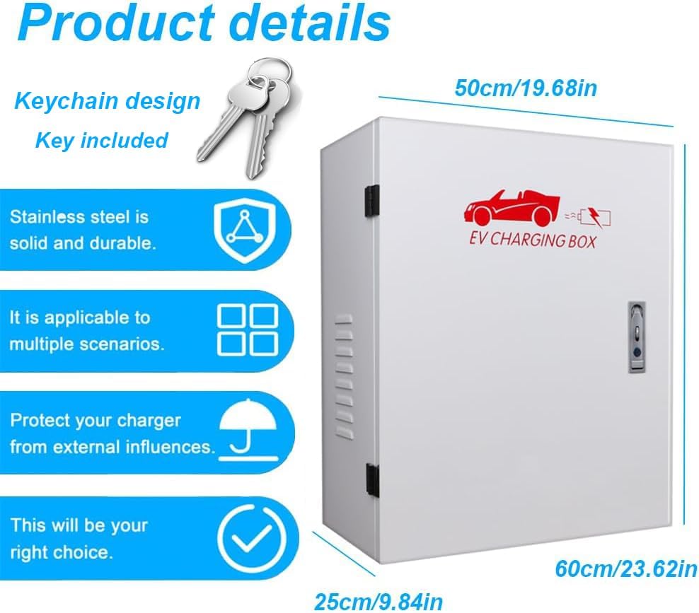 NOEIFEVO EV Wallbox protection de Boîtier , adapté à divers chargeurs EV, crochet de rangement, antivol, protégé contre la pluie et la poussière