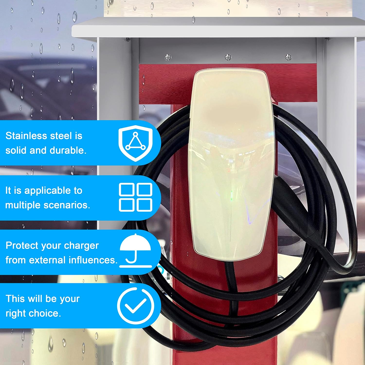 NOEIFEVO EV Charger Wallbox Osłona pogodowa Osłona przeciwdeszczowa do stacji ładowania samochodów elektrycznych Osłona ze stali nierdzewnej Odporna na warunki atmosferyczne (40 x 30 x 39 cm)