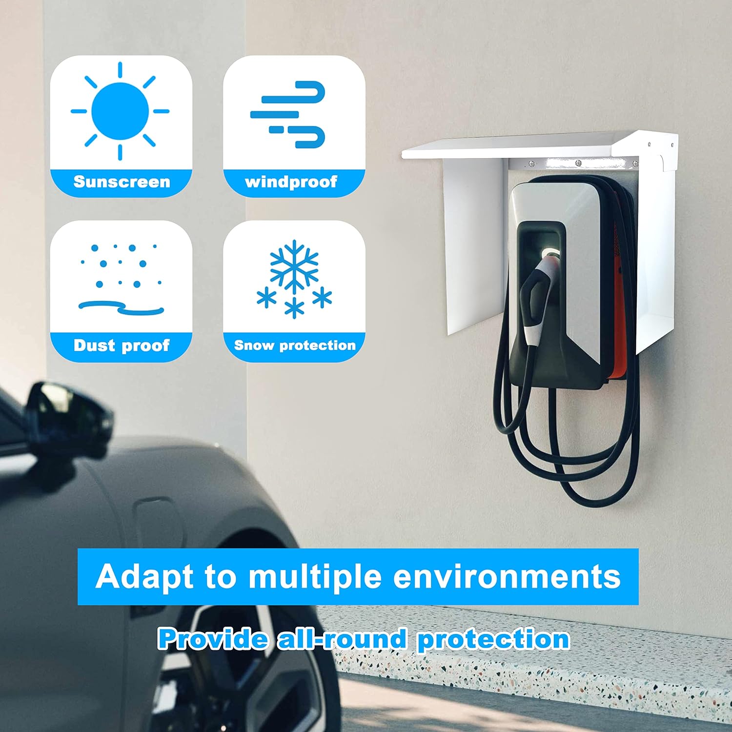 Protège-chargeur mural NOEIFEVO EV Wallbox, protection contre la pluie pour station de charge de voiture électrique, couvercle en acier inoxydable, résistant aux intempéries (40 x 30 x 39 cm)