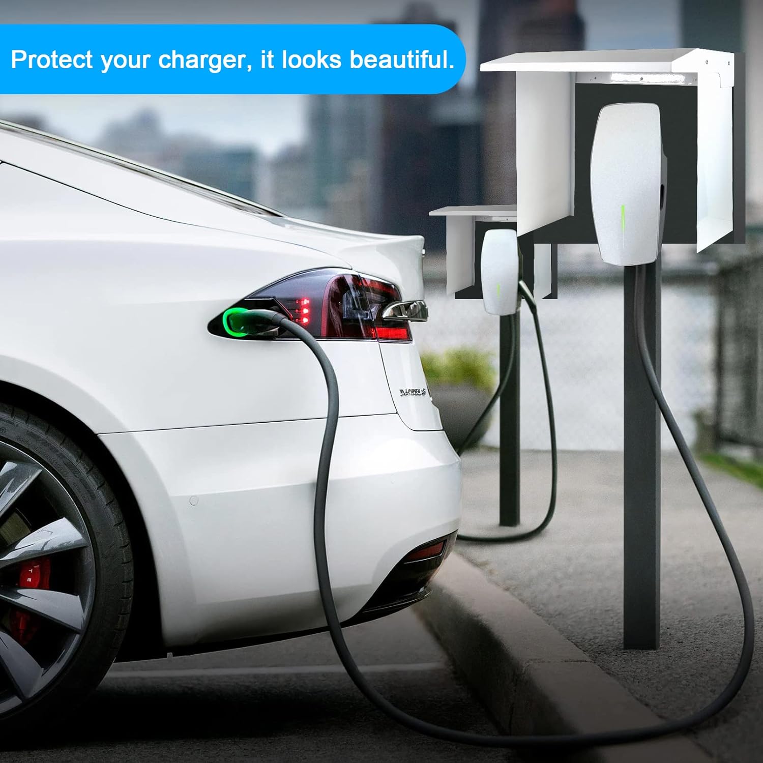 Protège-chargeur mural NOEIFEVO EV Wallbox, protection contre la pluie pour station de charge de voiture électrique, couvercle en acier inoxydable, résistant aux intempéries (40 x 30 x 39 cm)