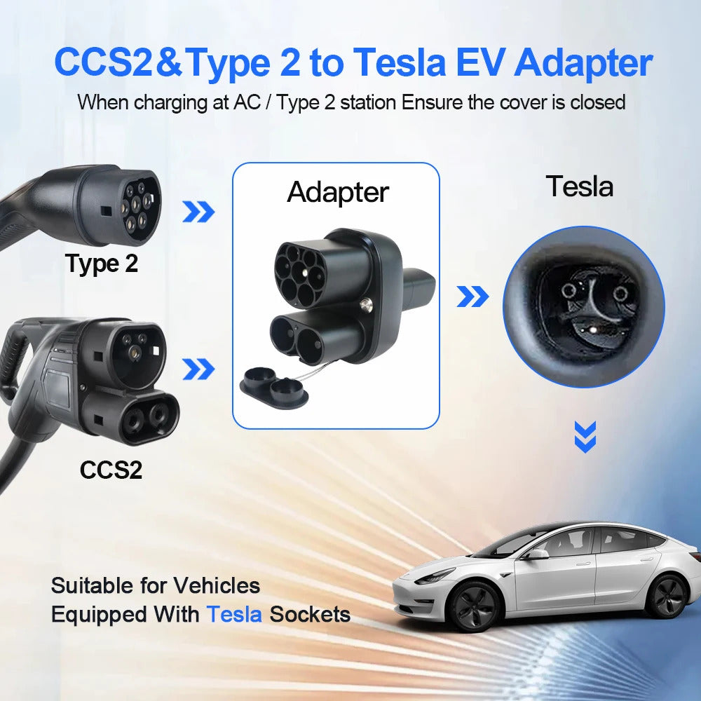 Adaptador de carregador EV NOEIFEVO CCS2 e Tipo 2 para Tesla NACS, AC 32A DC 400A 200KW, carregador de veículo elétrico, conversor de carregador Tipo 2 para Model Y/S/3/X