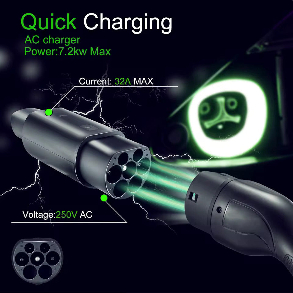 Adaptateur NOEIFEVO Type 2 vers Tesla AC 7,2 kW 32A 220V, compatible avec Tesla Model S/X/3, pour chargeur EV AC Type 2 pour charger les véhicules Tesla
