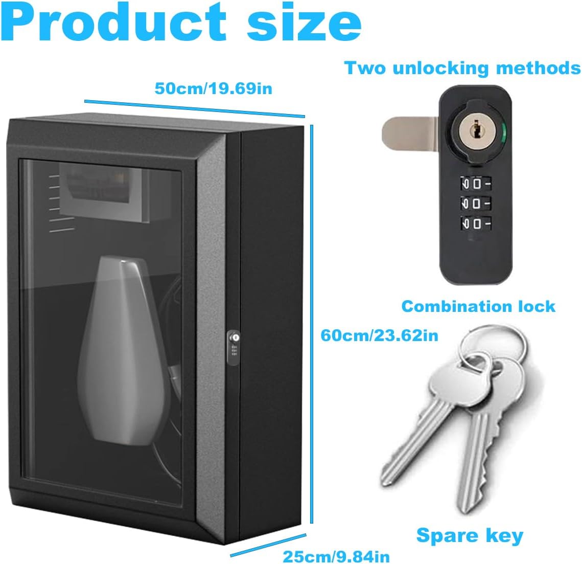 NOEIFEVO Boîtier mural de protection contre les intempéries, boîte de charge pour chargeurs EV – Boîte de protection antivol pour stations de charge, protection contre la pluie UV, avec serrure à combinaison et clé