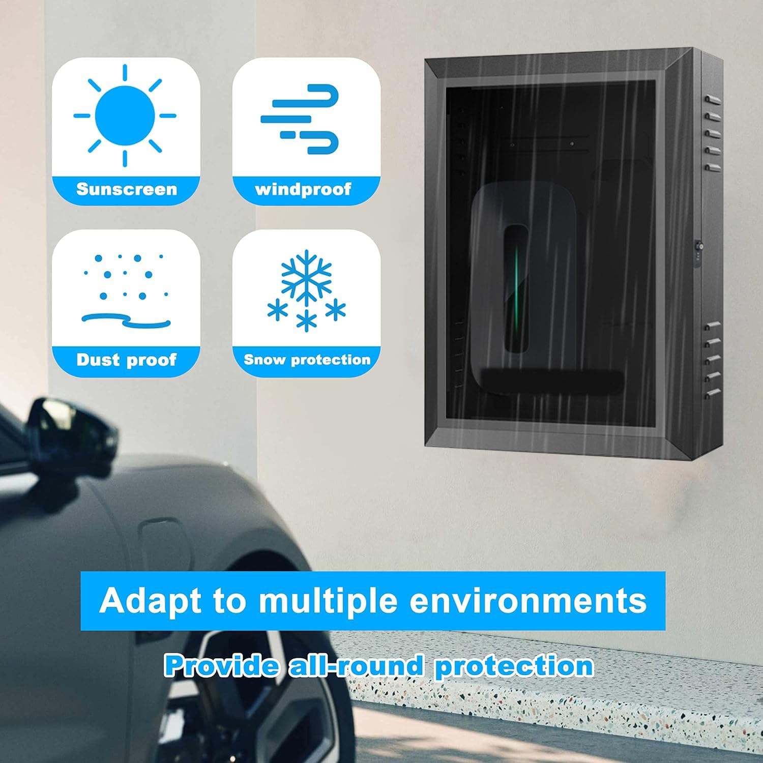 NOEIFEVO Boîtier mural de protection contre les intempéries, boîte de charge pour chargeurs EV – Boîte de protection antivol pour stations de charge, protection contre la pluie UV, avec serrure à combinaison et clé