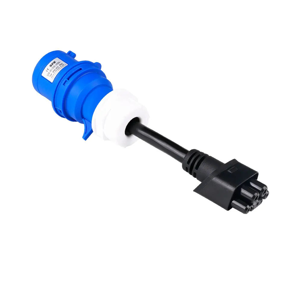 Adapter zasilania niebieski jednofazowy CEE32A, kompatybilny z Tesla Model X, S, Y oraz ładowarką EV drugiej generacji.