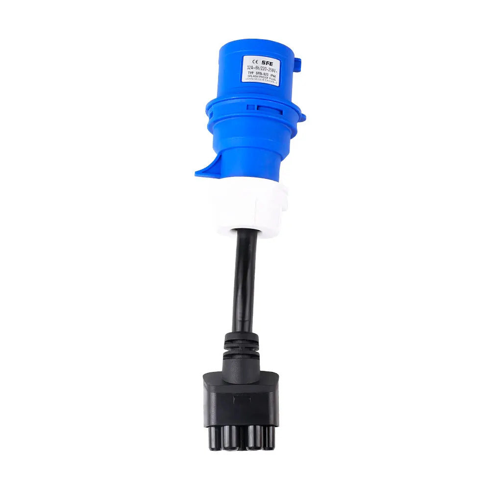 Adapter zasilania niebieski jednofazowy CEE32A, kompatybilny z Tesla Model X, S, Y oraz ładowarką EV drugiej generacji.