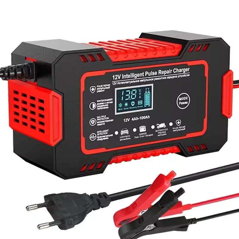 Bilbatterioplader 12V 6A, impulsladningsreparationsoplader med LCD-touchskærm, til alle 12V bly-syre-batterier og startbatterier