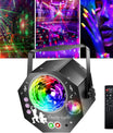 Boule disco 4-en-1 – lumière de fête avec 64 motifs, lampe disco à commande musicale avec télécommande, stroboscope RGB-UV pour la maison, bar, club, extérieur et anniversaires