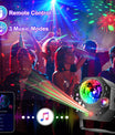 Boule disco 4-en-1 – lumière de fête avec 64 motifs, lampe disco à commande musicale avec télécommande, stroboscope RGB-UV pour la maison, bar, club, extérieur et anniversaires