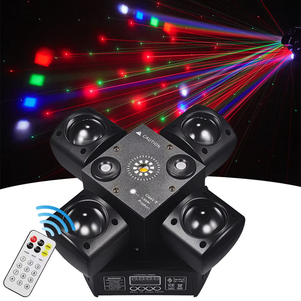 90W RGB LED Beam Moving Head Partylicht, Rot-Grüner Laser mit weißem Blitzlicht, DMX512 & Sound-to-Light Steuerung für DJ-Partys