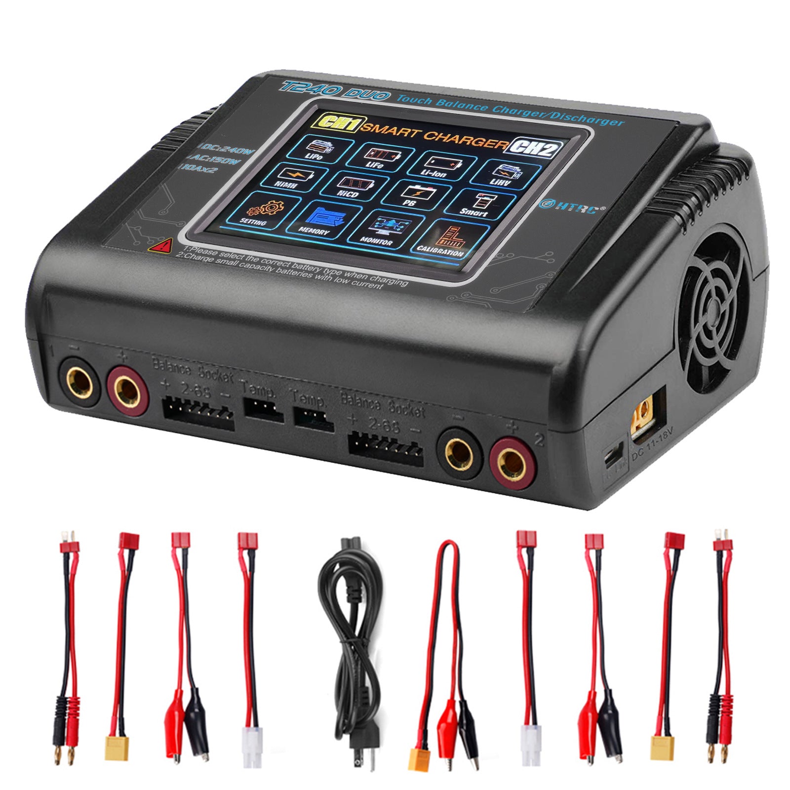 Chargeur NOEIFEVO T240 RC double canal AC 150 W DC 240 W pour batteries NiMH, NiCd, LiHV, Li-ion, Lipo, PB