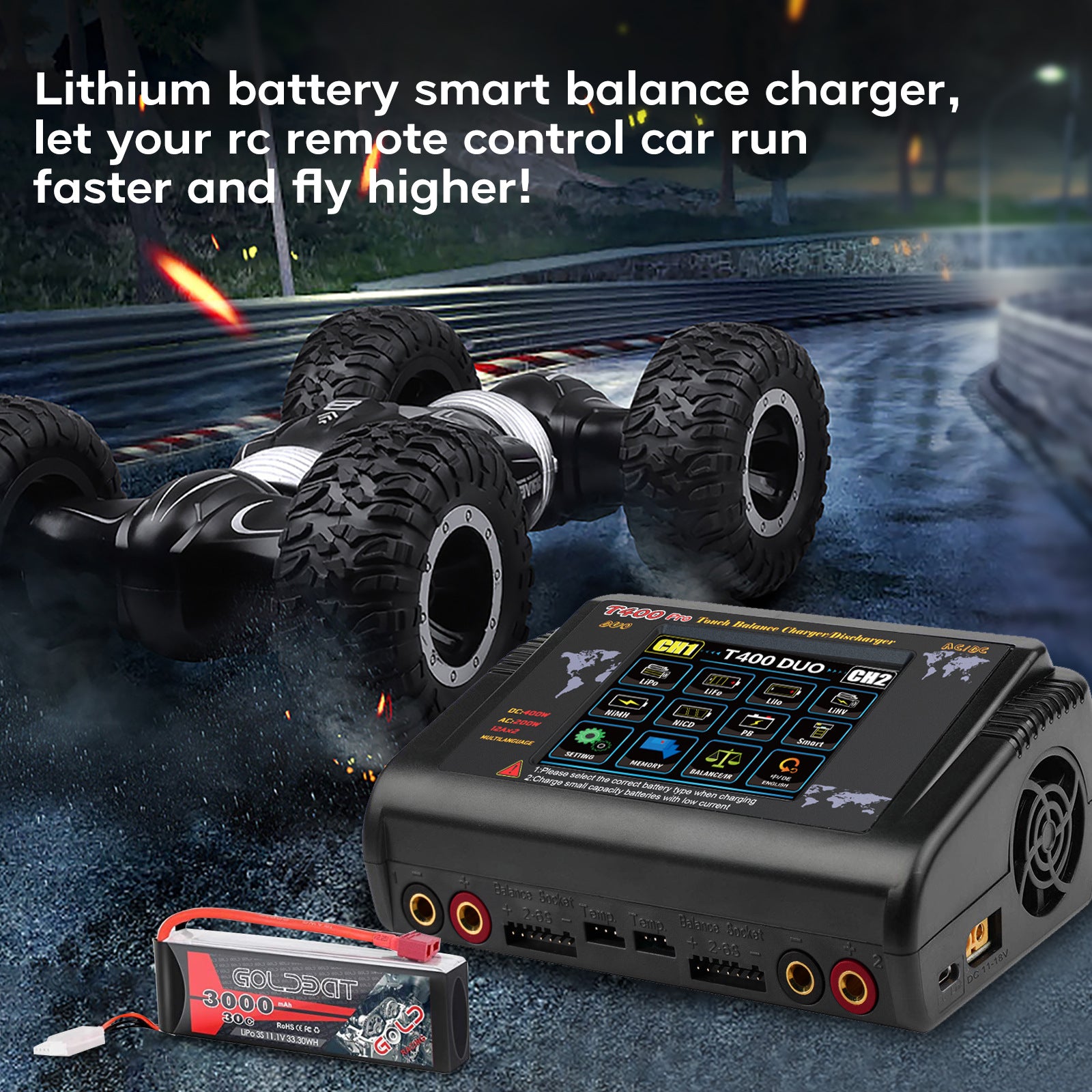 NOEIFEVO T400 Pro Chargeur Déchargeur RC Double Canal DC 400W AC 200W 12A pour Batteries LiHV LiFe Li-ion NiCd NiMh Pb LiPo