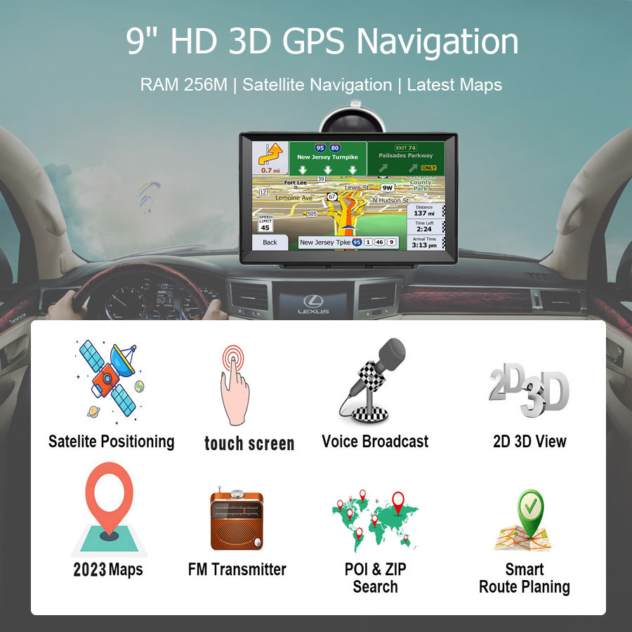 NOEIFEVO XT90 Navigatore GPS, touchscreen da 9 pollici con mappe d’Europa, 8GB di ROM + 256MB di RAM, supporto multilingue, trasmissione FM, per auto/furgoni/camion