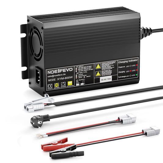 NOEIFEVO 58,4 V 10 A LiFePO4 batterie de Chargeur pour batterie au lithium 51,2 V (48 V) 16 S pour voiturettes de golf, camping-cars et moteurs de pêche électriques
