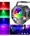 Boule disco 4-en-1 – lumière de fête avec 64 motifs, lampe disco à commande musicale avec télécommande, stroboscope RGB-UV pour la maison, bar, club, extérieur et anniversaires
