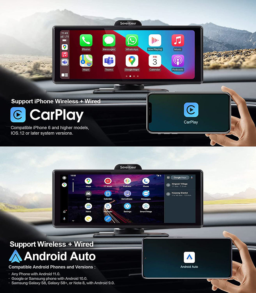 NOEIFEVO C200 10,26 pouces écran CarPlay, Radio de voiture portable compatible avec Apple CarPlay & Android Auto, Écran IPS tactile, Dashcam 4K, Caméra de recul 1080P, Siri, Navigation GPS, Bluetooth, MirrorLink, FM