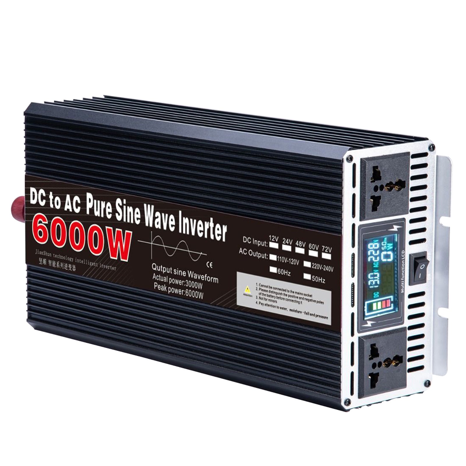 Bærbar 3000W 4000W 5000W 6000W 8000W Pure Sine Wave Inverter DC 24V til AC 110V 220V Spændingsomformer Bil Solar Inverter